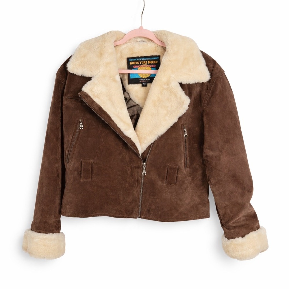 Wilsons Adventure Bound Vintage Brown Suede Shearling Aviator Jacket Large - Picture 1 of 8